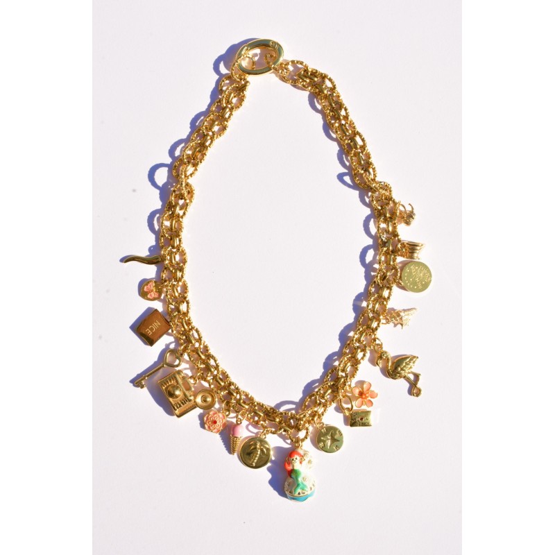 Necklace with stainless steel gold chain and Bordelinparis lucky charms