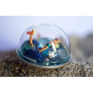 Sphere ring with tiny people diorama