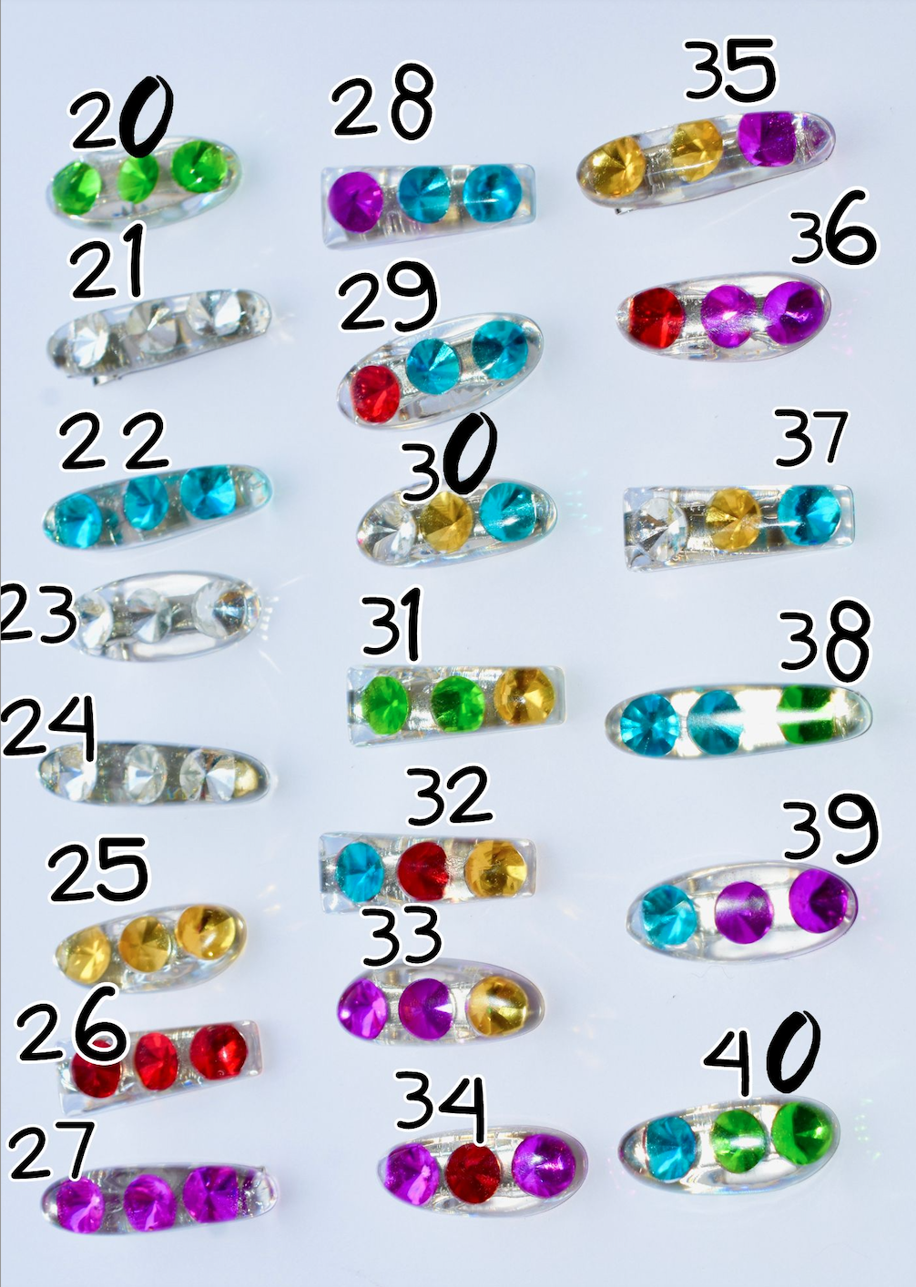 Resin hair clips with cristal colors