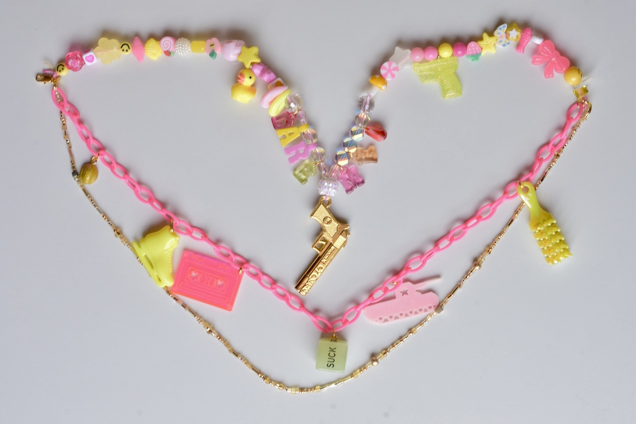 Pastel maximalist triple necklace beads and chain