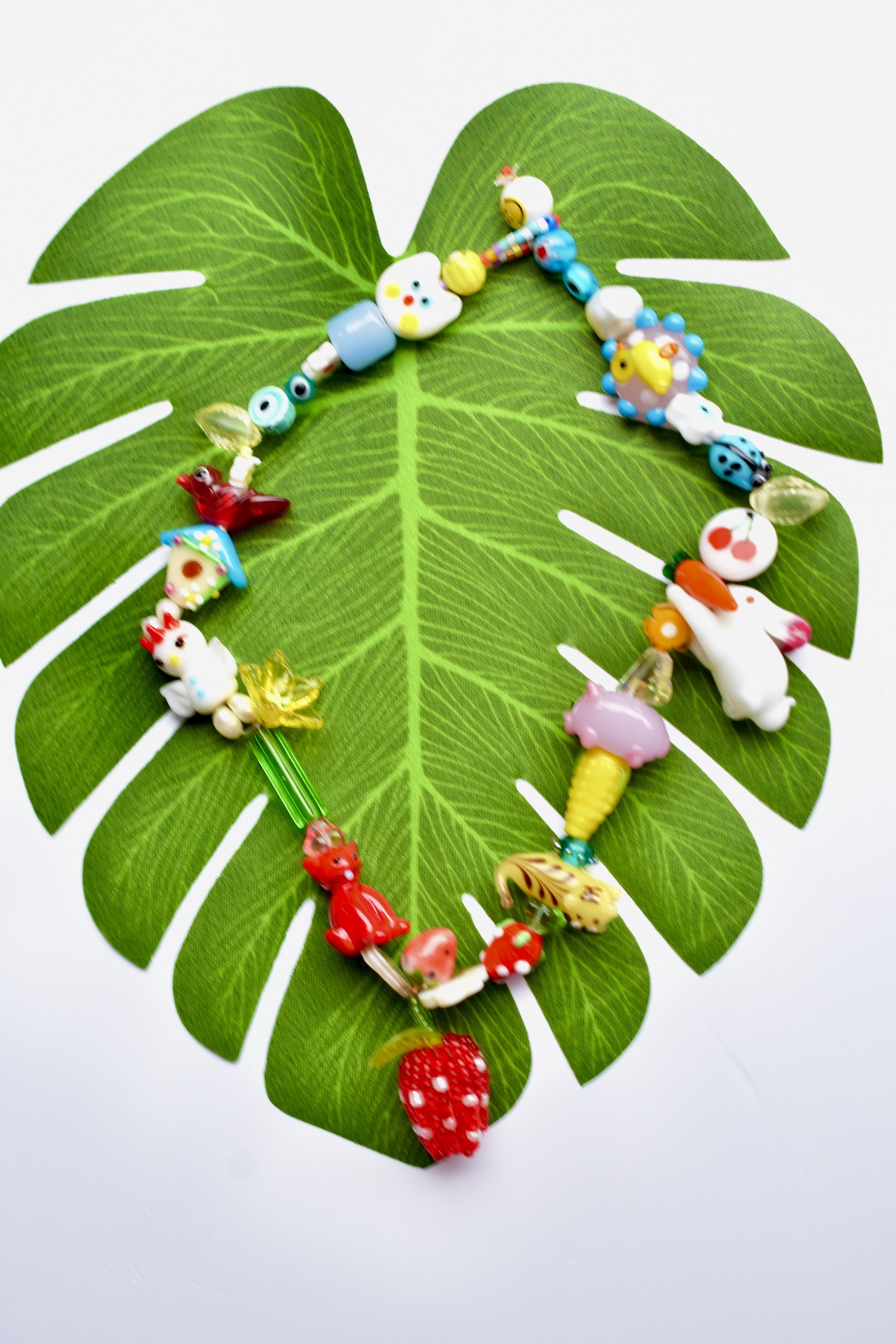 Handmade multicolor lampwork glass necklace