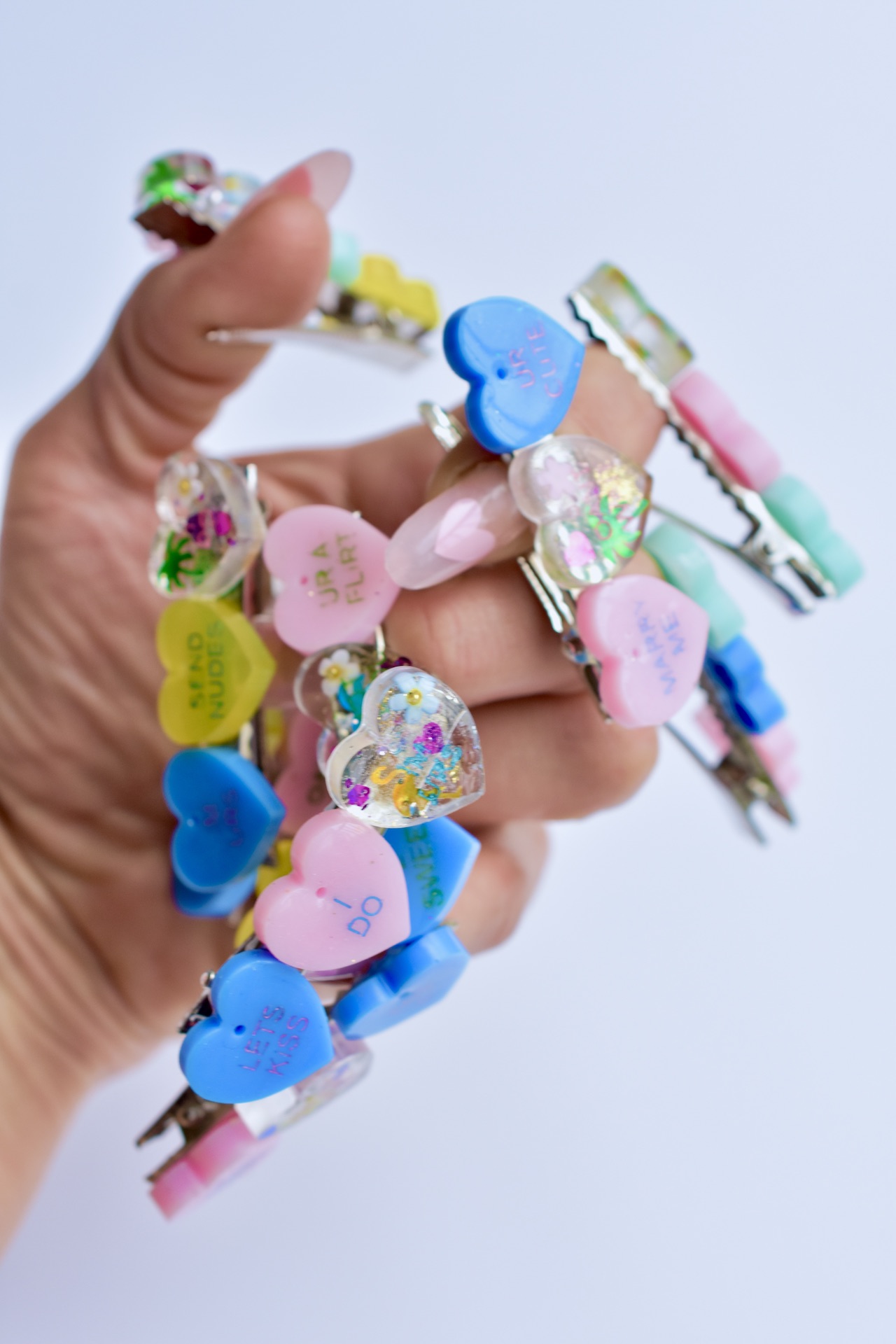 Candy hearts hair clips