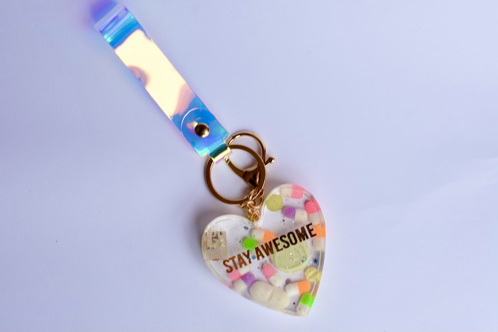 Large translucent heart key chain