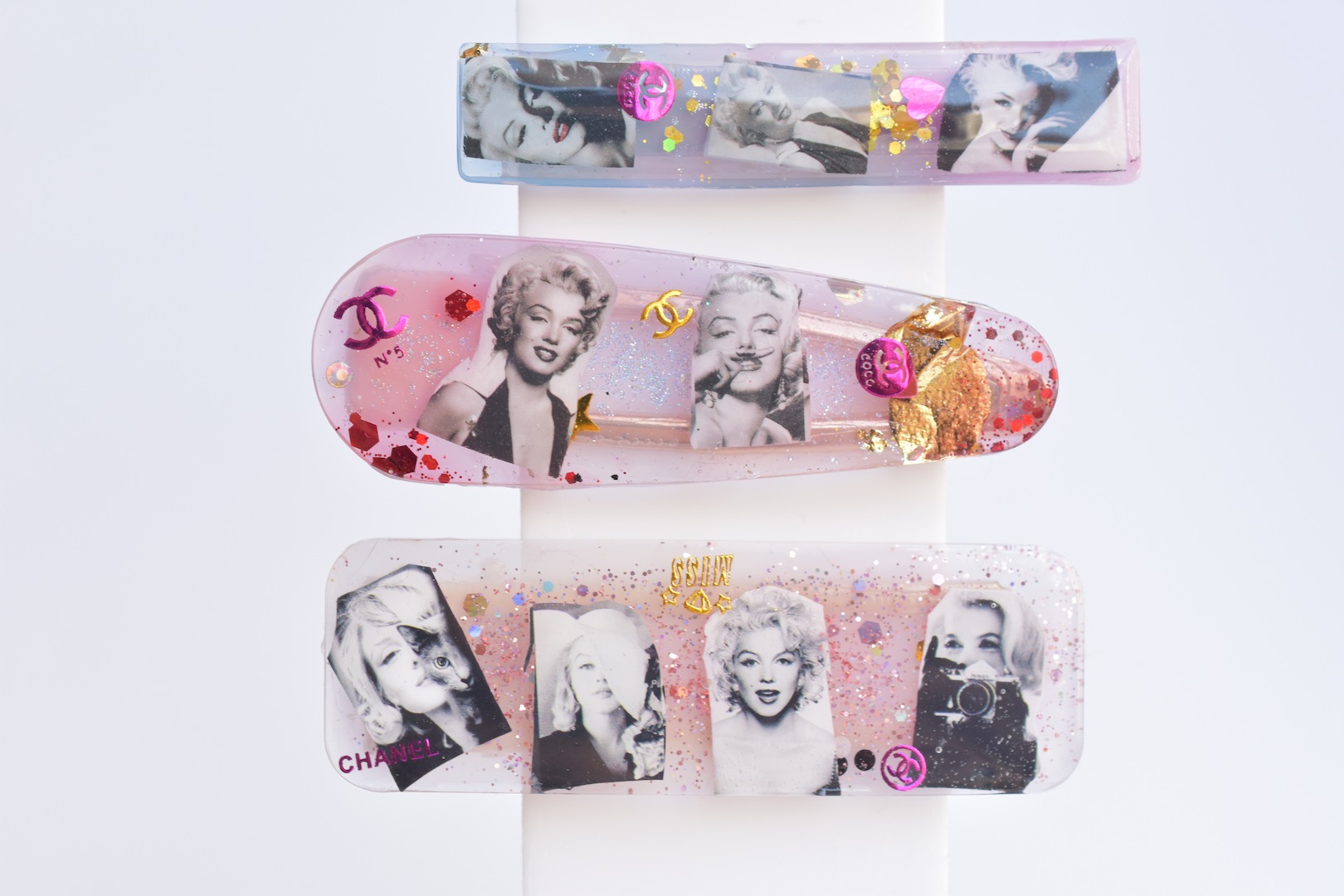 Marilyn Monroe hair clips set in resin