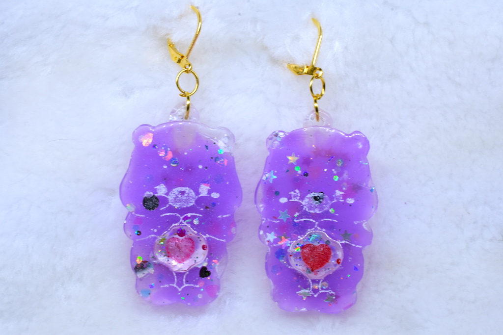 Purple bears resin earrings pendant handmade