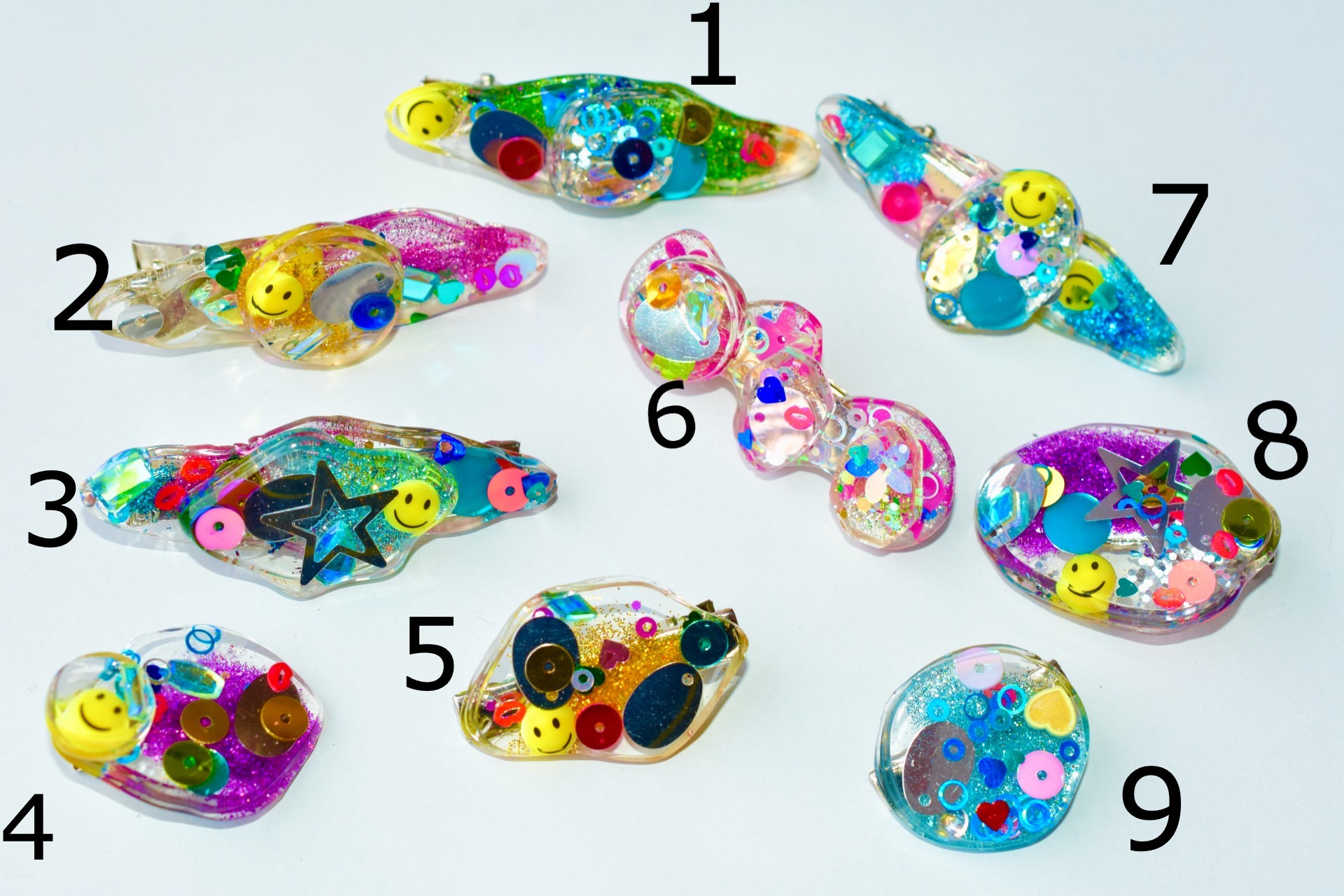 rhinestones and glitters resin hair clips handmade in France