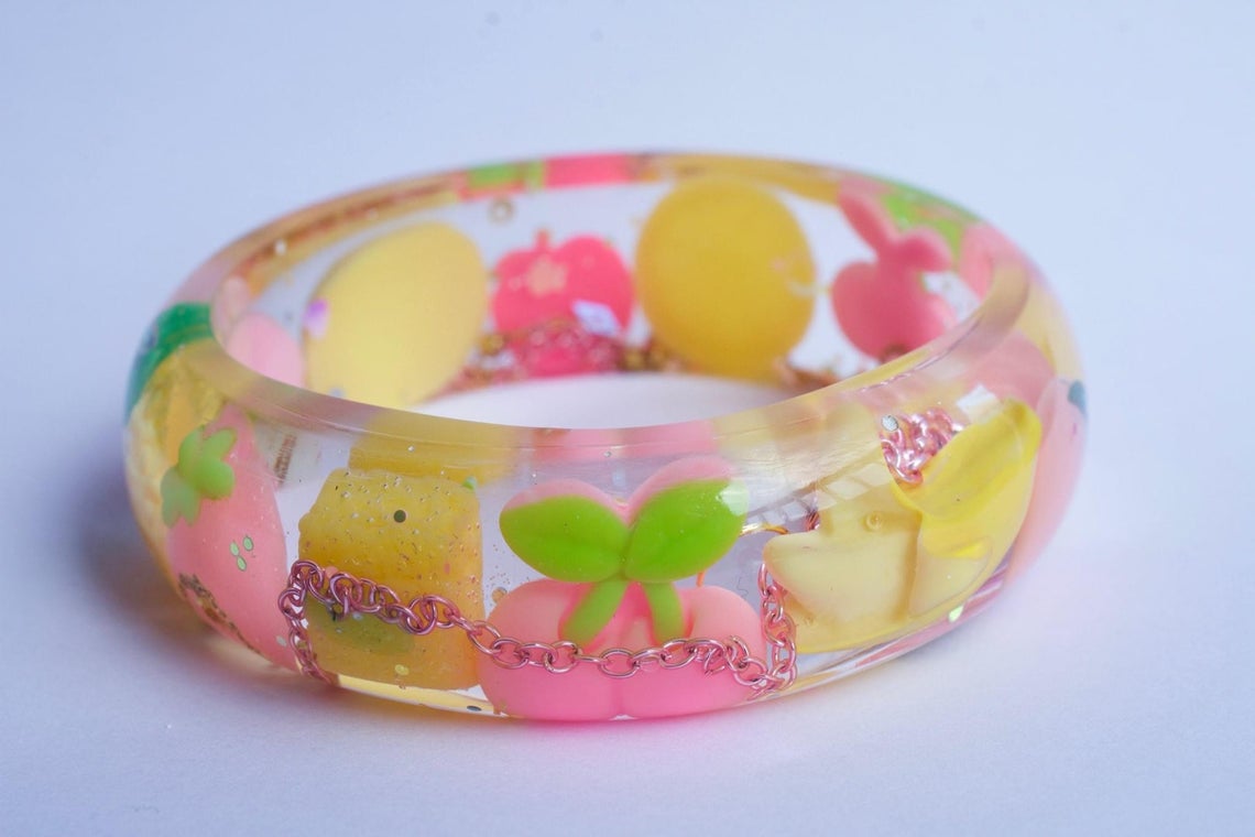 fruits and cuties resin bangle transparent made in france
